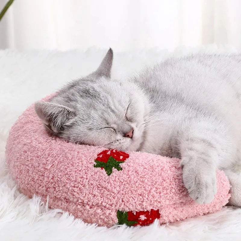 Small U-shaped cat pillow in faux fur, 26x18cm, half-donut pet bed for cats and small dogs up to 10lbs