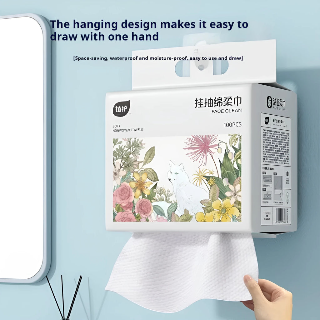 Disposable face cloth roll in hanging dispenser with 100 thickening sheets
