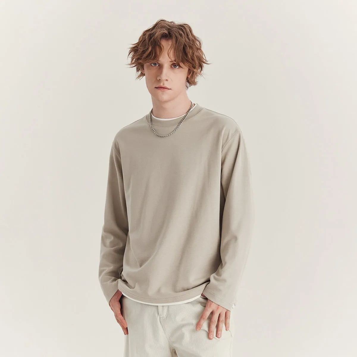 Men's loose fit long-sleeved cotton blend t-shirt in multiple colours
