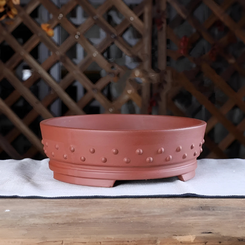 Chinese style purple clay ceramic flowerpot with drum nail design, 16.5cm inner diameter, for indoor tabletop or floor use