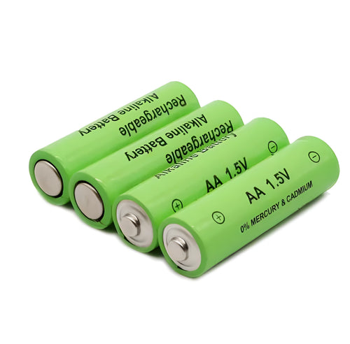 Pack of green AA alkaline rechargeable batteries labelled 3000mAh 1.5V.
