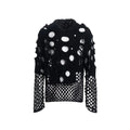 Black men's loose fit hooded sweater with hollow knit texture and pearl detail on the hood.