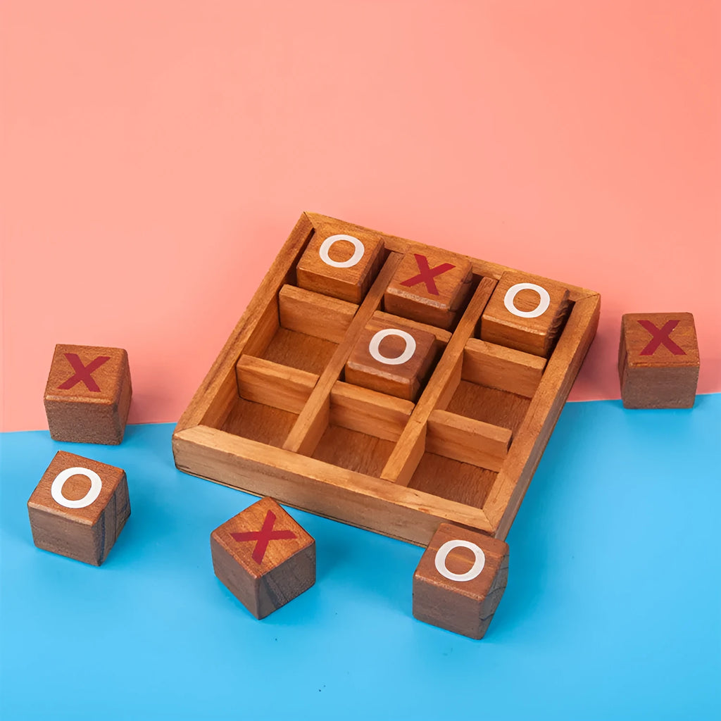 Children's wooden XO Chess board game on table for intellectual development ages 0-6