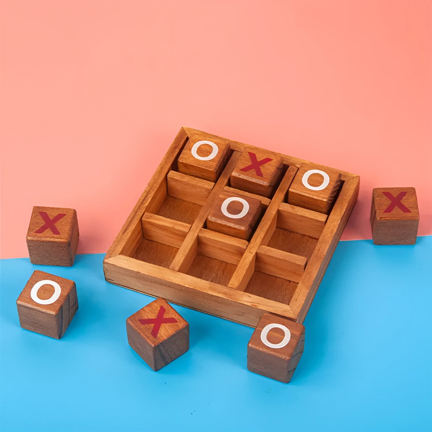 Children's wooden XO Chess board game on table for intellectual development ages 0-6