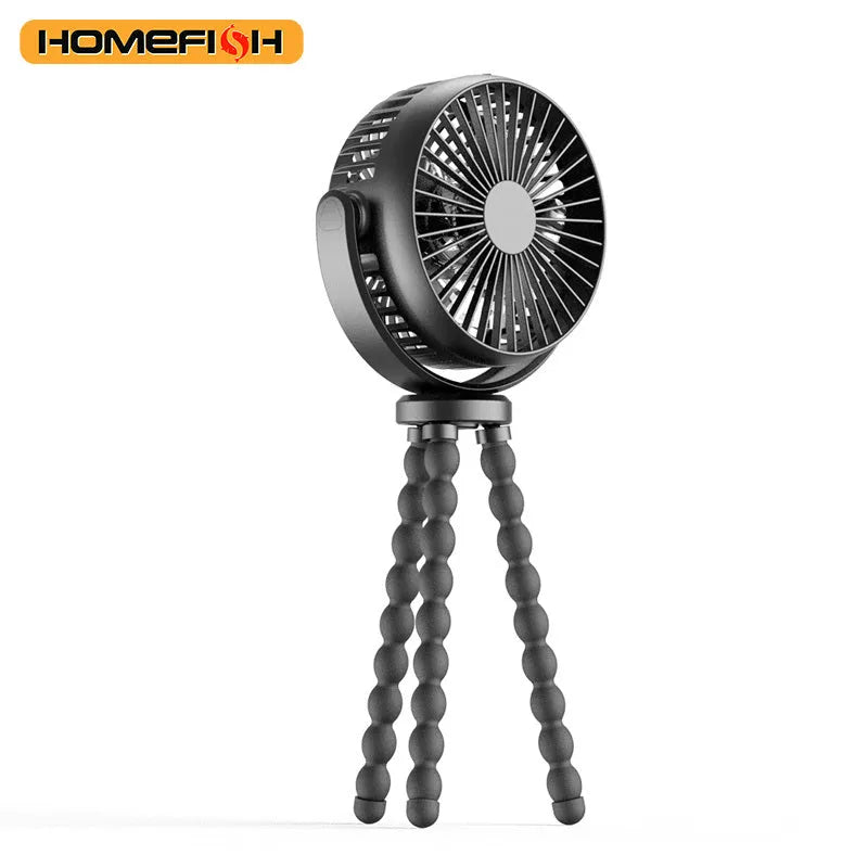 HOMEFISH F1 and F2 automatic shake head handheld fan with removable bracket on a stroller.
