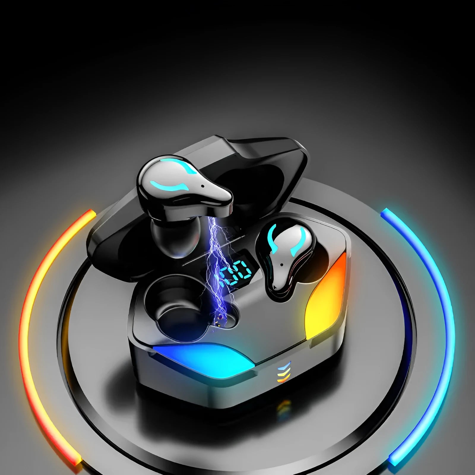Black in-ear Bluetooth gaming headset with zero latency for mobile e-sports