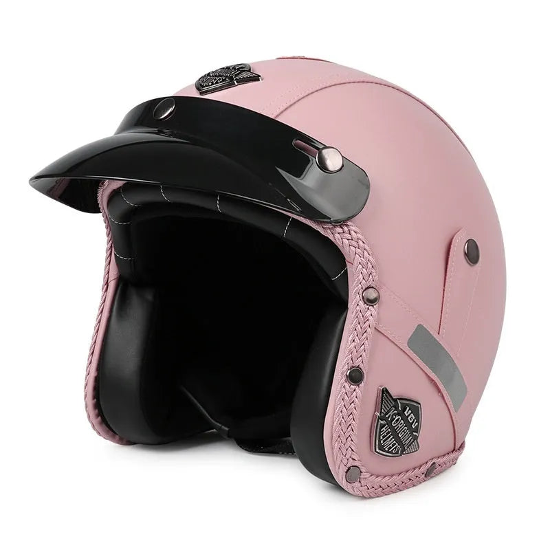 3C certified retro motorcycle helmet in matte black with ABS shell for adult commuting