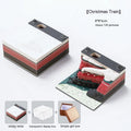 Creative 3D sticky notes pad with carved Qingshui Temple paper sculpture and a Christmas Train design cover.