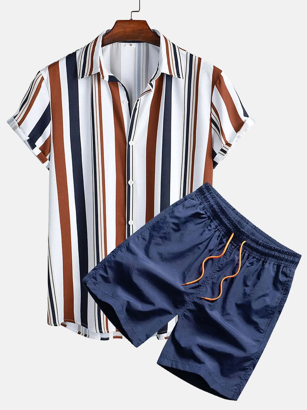 Men's short sleeve cardigan and matching shorts set with a digital pattern, shown in colour Suit 52.