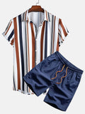 Men's short sleeve cardigan and matching shorts set with a digital pattern, shown in colour Suit 52.