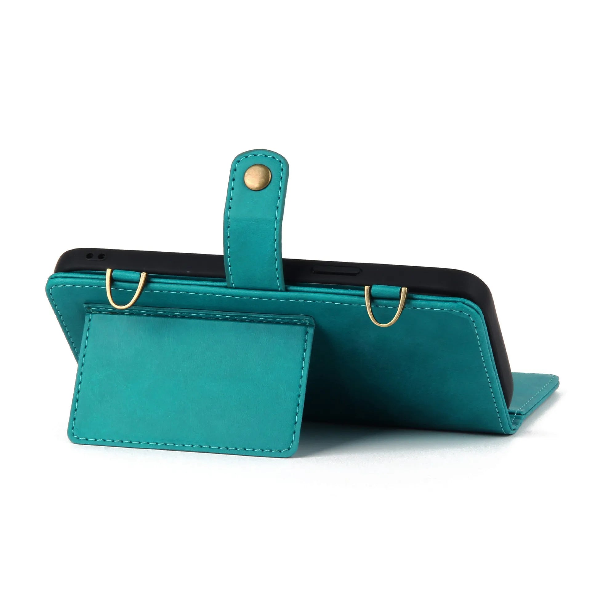 PU leather crossbody wallet phone case with card slot and stand for iPhone 16, black colour