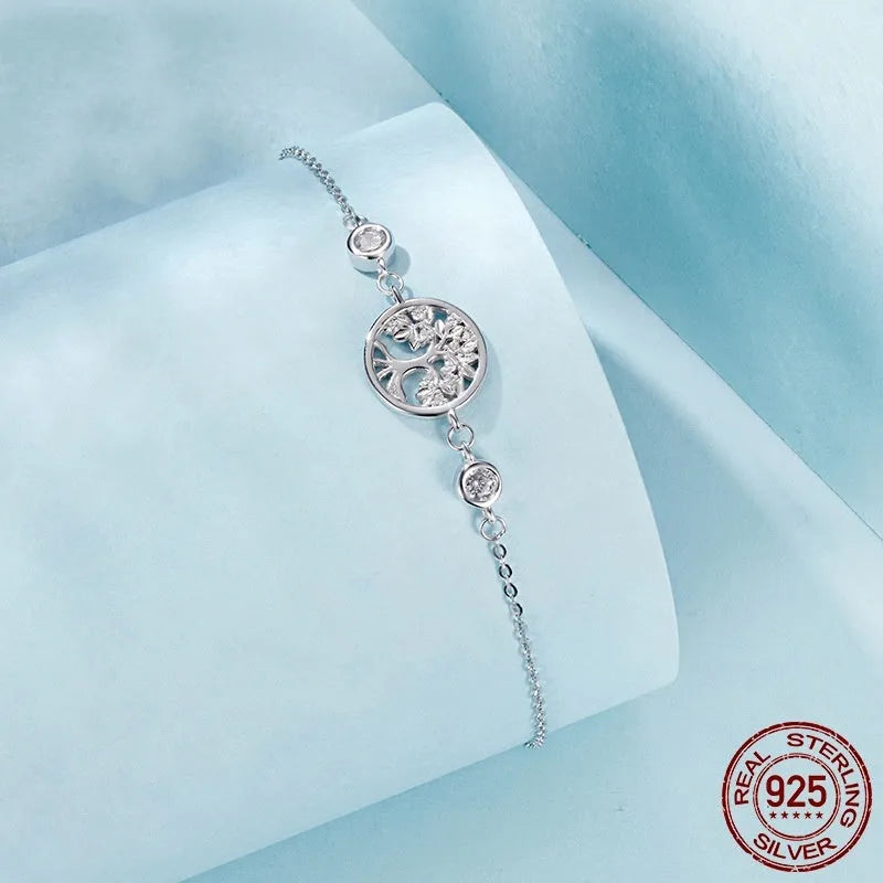 S925 sterling silver bracelet with white gold plating, 15+6cm chain and 1.1cm lucky tree pendant, SCB288