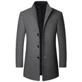 Men's casual woolen coat in solid colour, light business style, front view, available in multiple sizes and colours.
