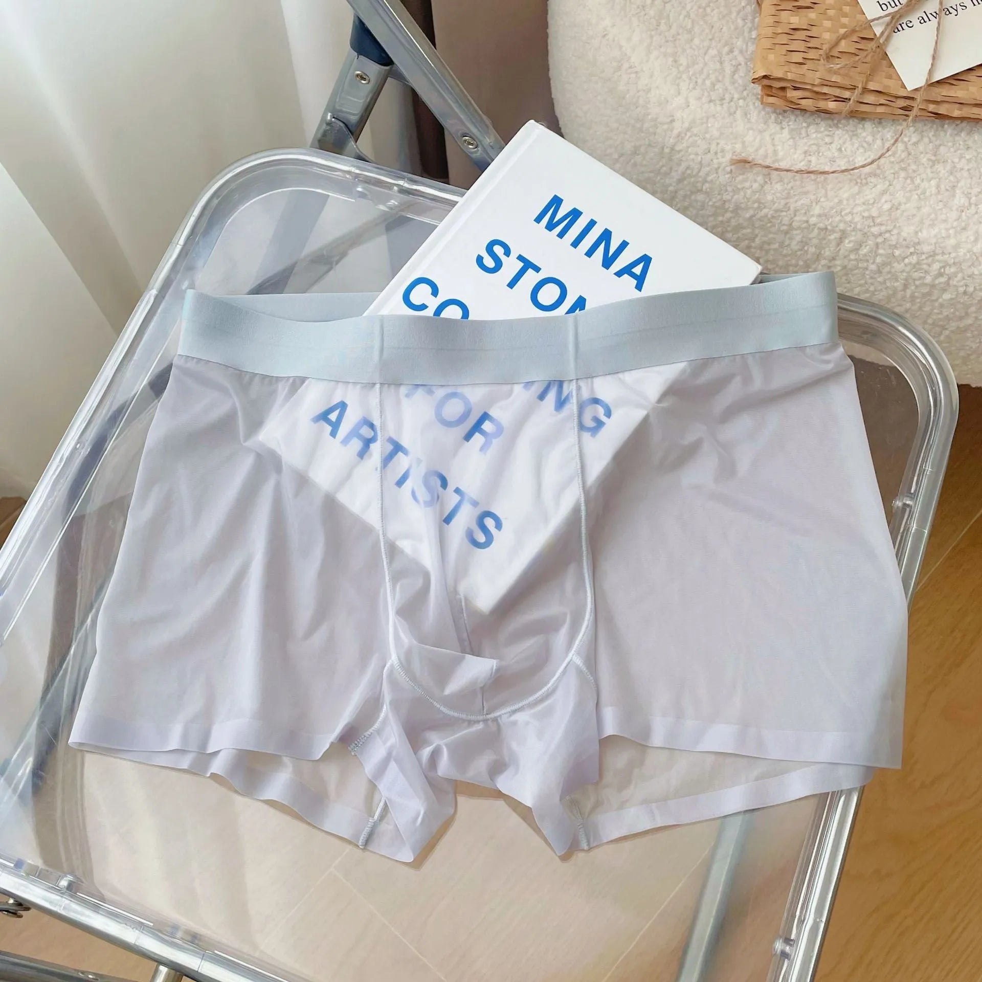 Men's thin breathable nylon boxer shorts in light brown colour, showing seamless mid waist design.