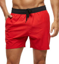 Men's blue drawstring athletic shorts with a stitching waistband and zipper pocket.