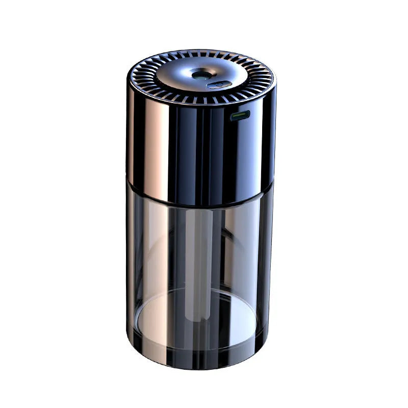 USB plug-in spray perfume humidifier with glass perfume seat in compact cylindrical design
