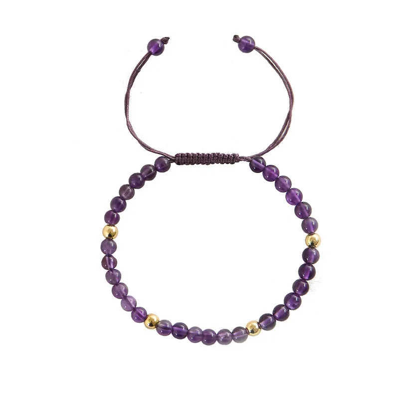 Handmade 4mm natural amethyst 14K gold bracelet with geometric design