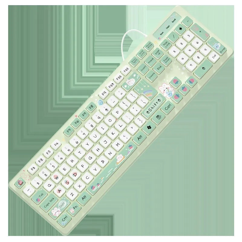 Milk Tea Rabbit chocolate wired keyboard in strawberry pink with 1m USB cable