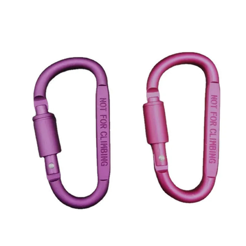 Flat 8 cm D-shaped aluminium locking carabiner in a selection of colours.