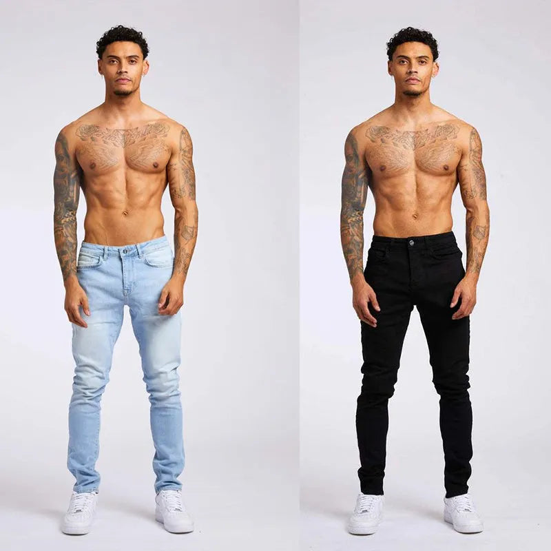 Men's cotton slim fit high waist jeans in light blue solid colour front view