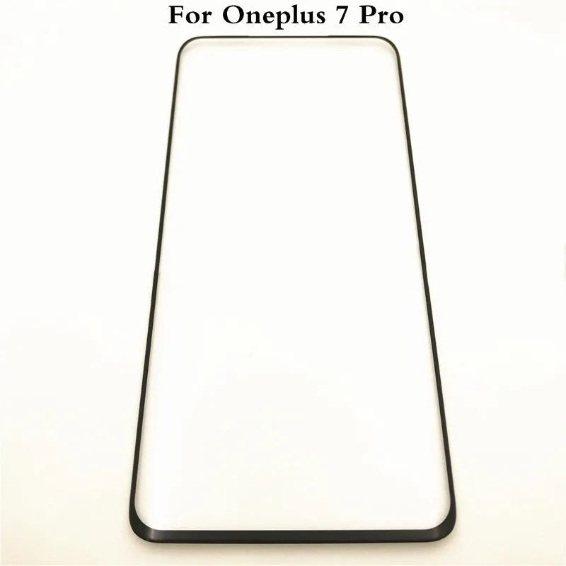 OnePlus 7 Pro replacement touch screen glass panel showing manufacturer logo and clear glass surface