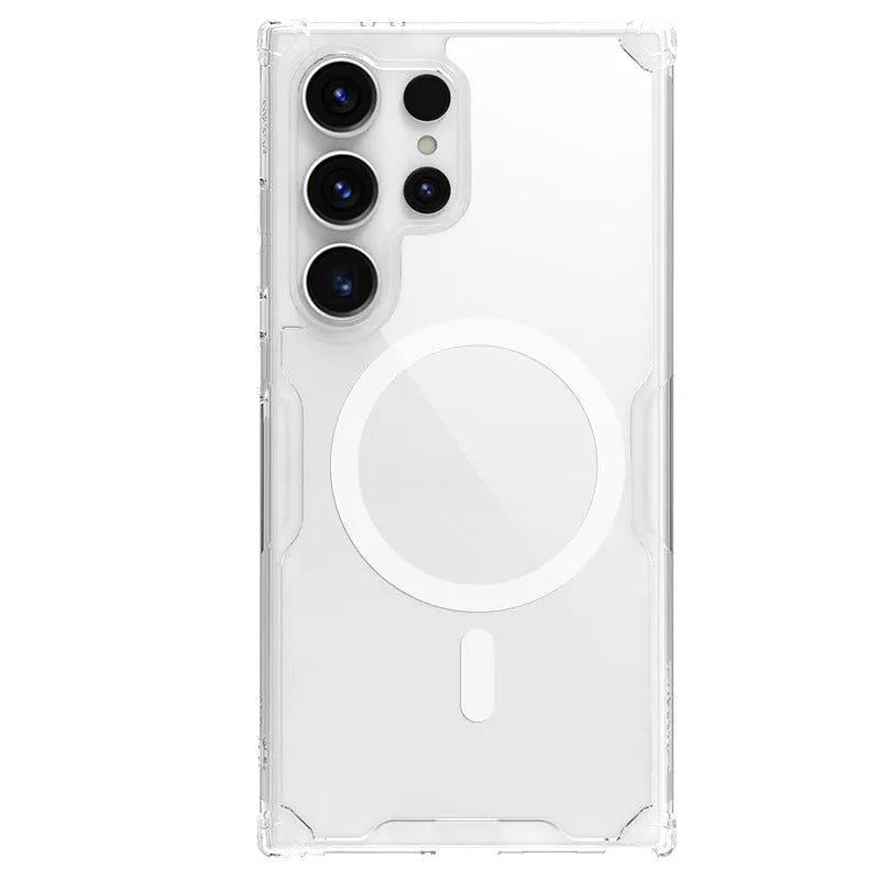 White natural TPU magnetic back cover phone case for Samsung S24, S24 Plus, and S24 Ultra