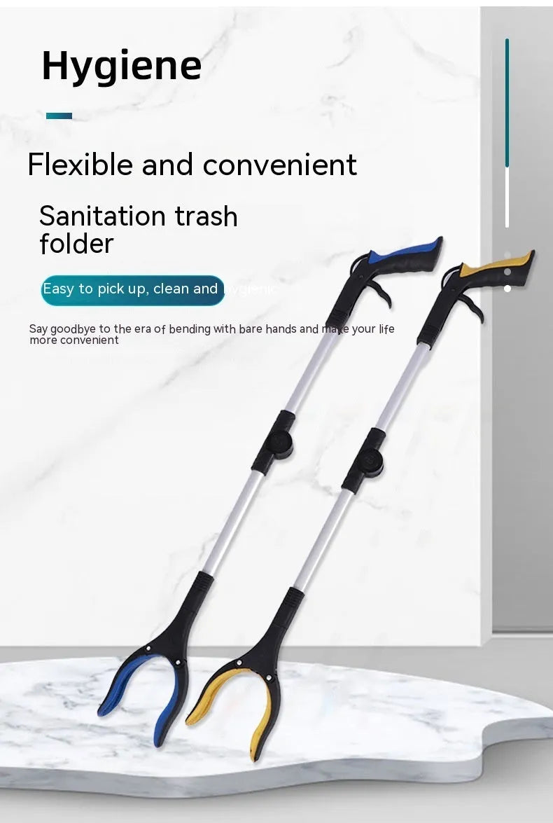 Foldable aluminium garbage clamp with magnetic chuck shown extended to 80cm and folded to 42cm