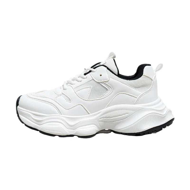 Women's breathable mesh white sneakers with flat heel, round toe, and lace-up closure