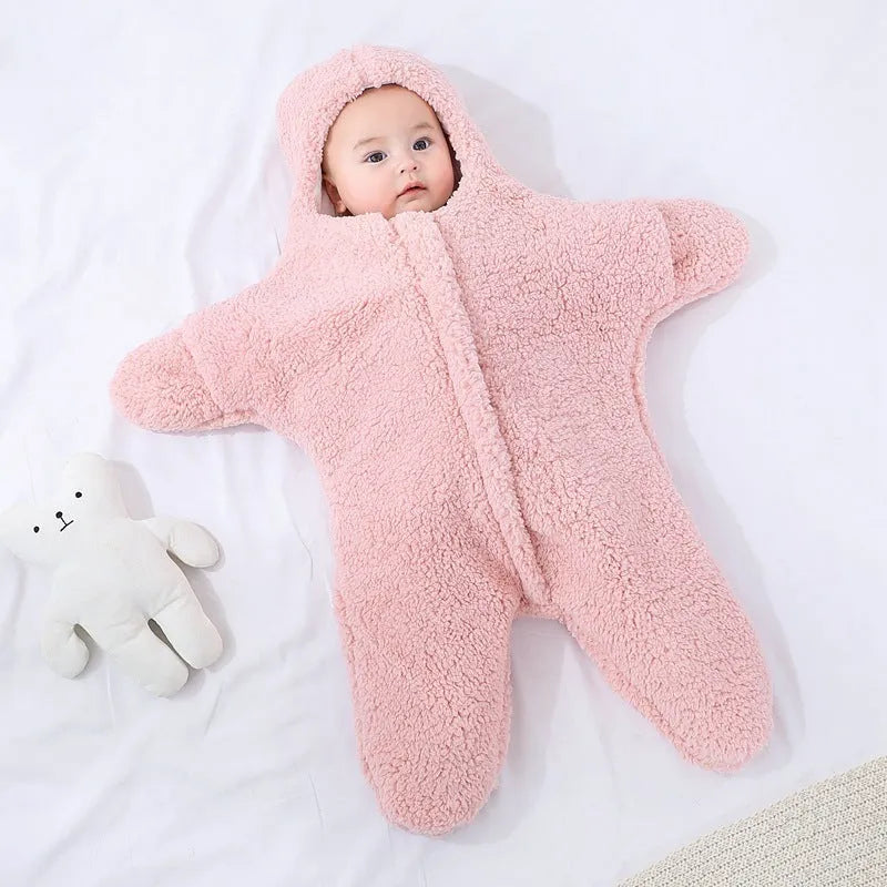 Cashmere and cotton baby sleeping bag with hood and zipper closure for winter newborn warmth