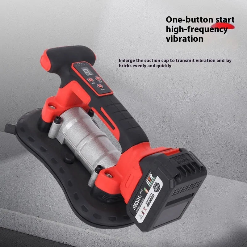 Cordless battery-powered automatic tile laying machine with batteries and charger for floors and walls.