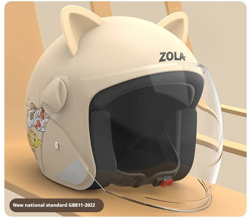 Blown Away winter cycling helmet with attached fleece scarf and clear anti-fog visor on a handlebar.