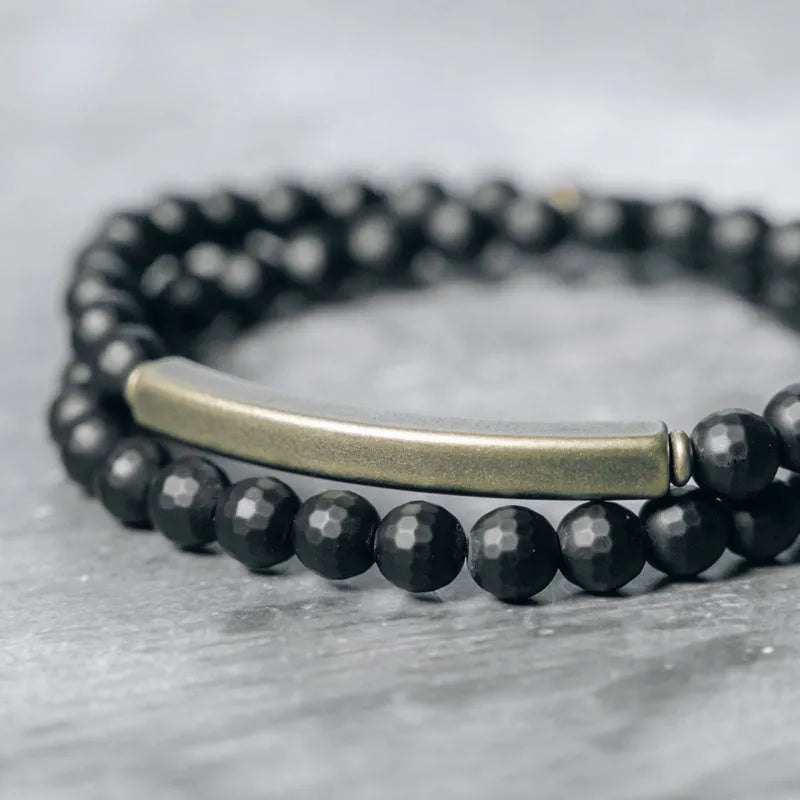 Frosted cut black agate bracelet for women, natural crystal semi-precious stone, 15cm to 18cm sizes