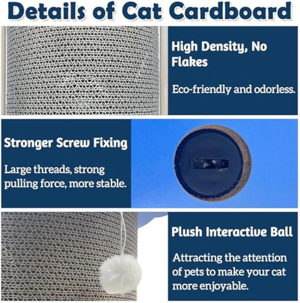Corner cardboard cat scratching pad with hanging ball for wall mounting