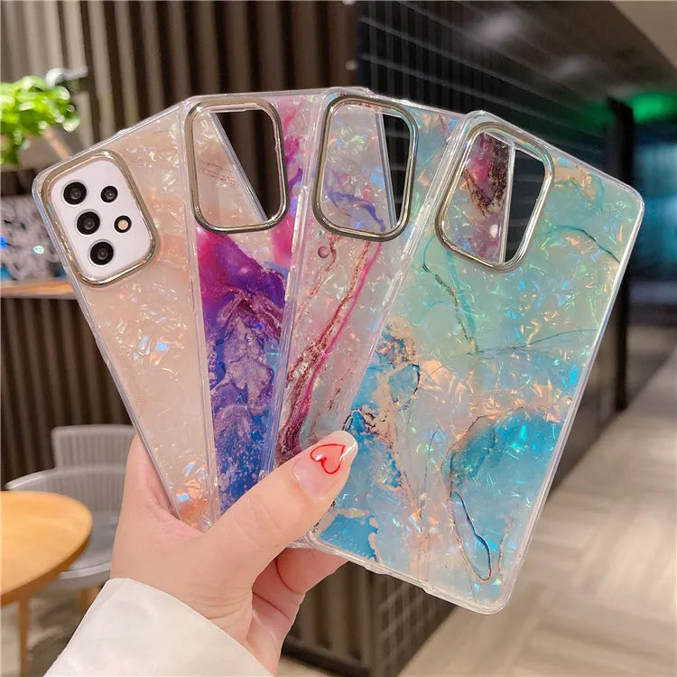 Kauri watercolor marble rainbow fish scale Samsung phone case with non-slip TPU, style options A-E.