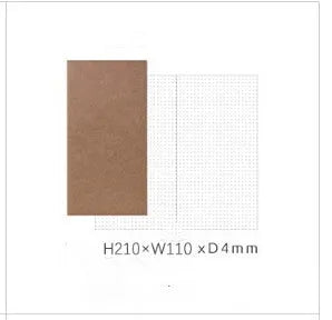 Cowhide diary refill insert showing dot grid and ruled pages with 11x21cm dimensions