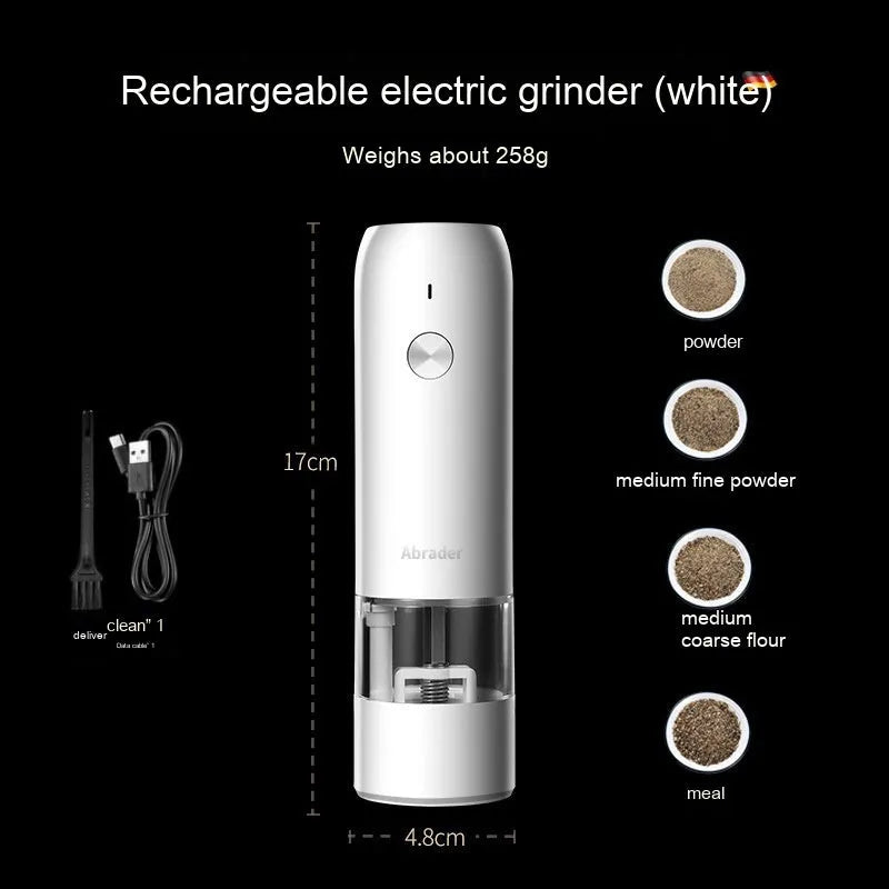 USB rechargeable electric pepper and salt grinder with clear acrylic body and ceramic mechanism