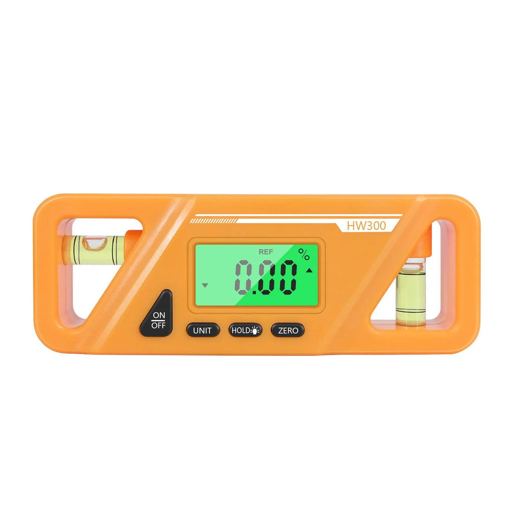 Digital inclinometer level meter with magnetic base showing angle measurement display