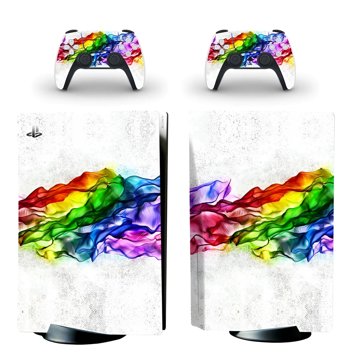 PS5 Hatsune anime-style PVC sticker set in black covering console front, back, side, and two handle stickers