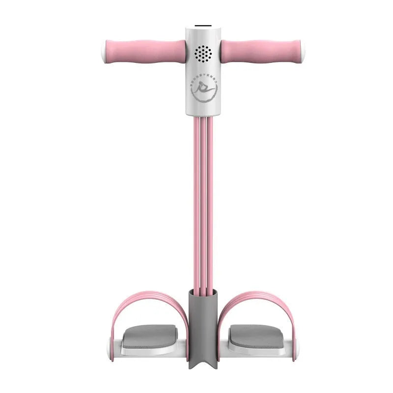 Portable intelligent foot pedal pull device in ABS plastic with adjustable tube resistance for home fitness