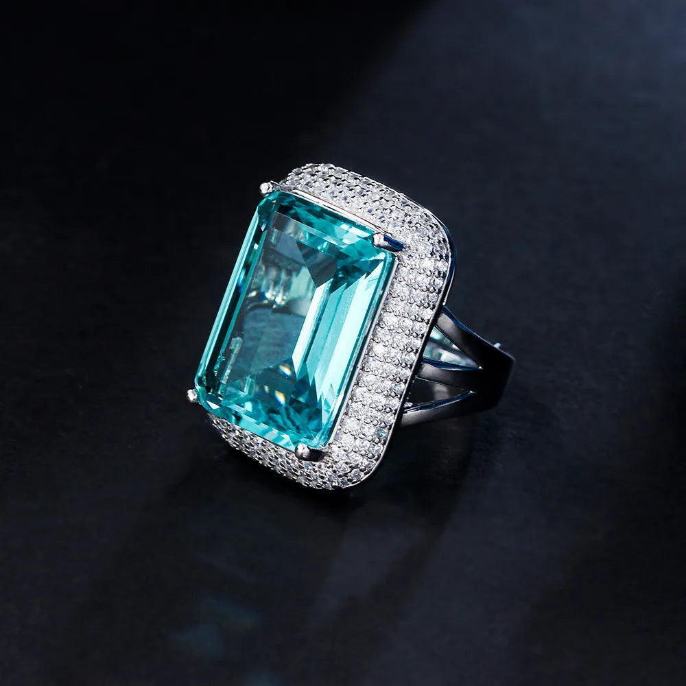 Rectangular geometric copper ring for women with zircon inlay, star motif, and electroplated finish