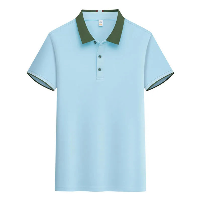 Contrast colour lapels short sleeve polo shirt in cotton blend, available in ten colours and sizes S to 6XL