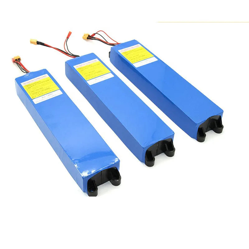 36V lithium-ion battery pack for electric scooter replacement with three capacity options shown.