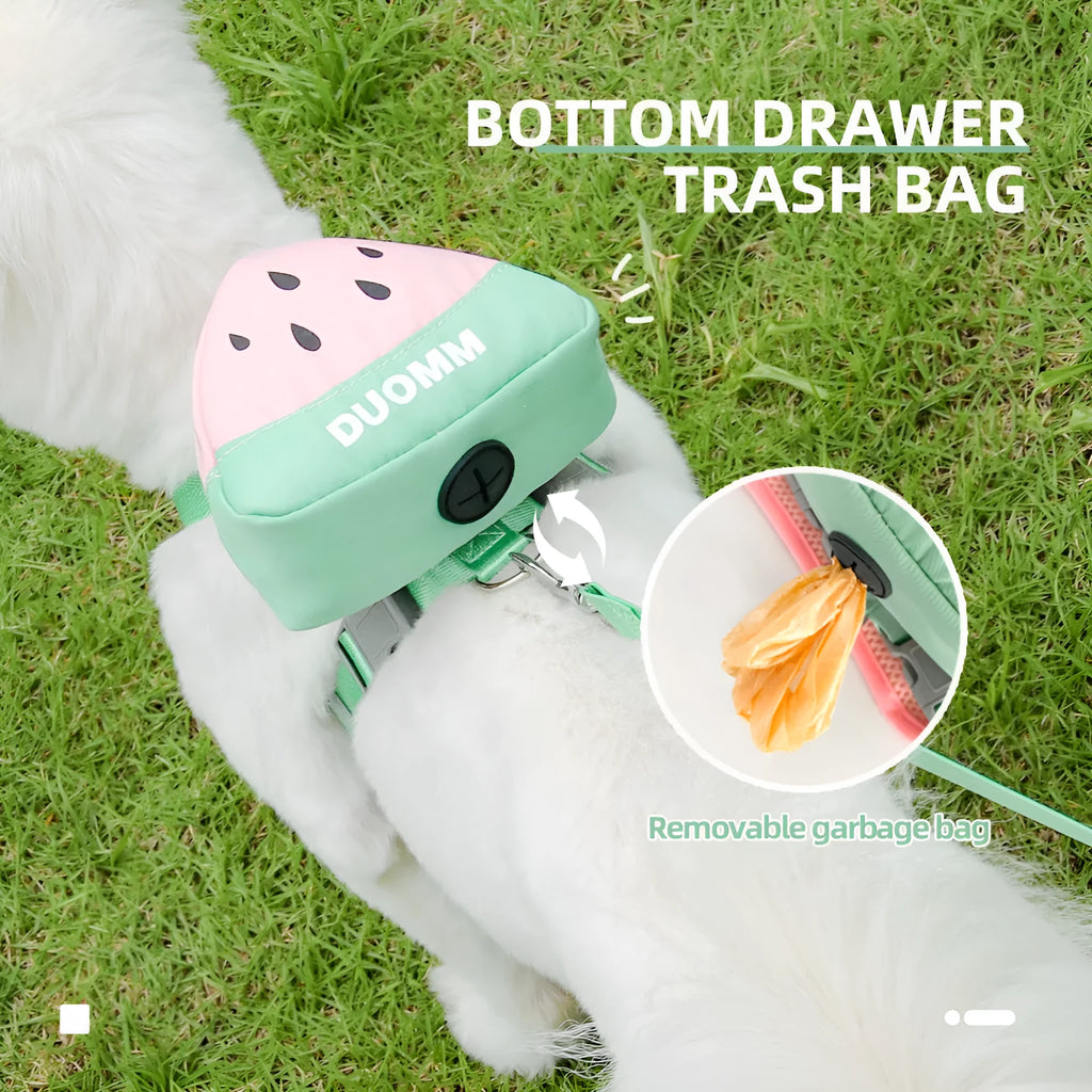 Green orange pink pet chest strap with anti-slip design and matching backpack for dogs cats