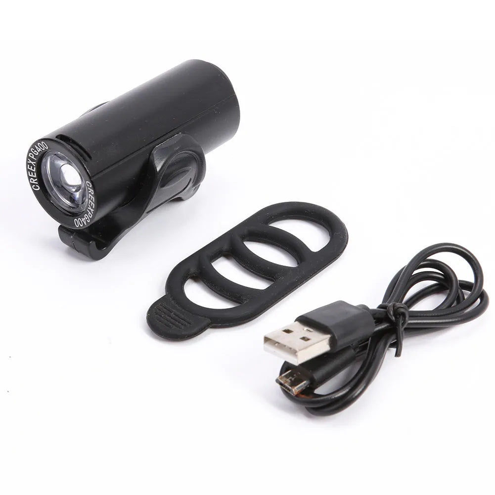 Black USB rechargeable bicycle front light with 350 lumen brightness
