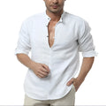 Men's long sleeve V-neck casual shirt in polyester, available in multiple colours and sizes M to 3XL