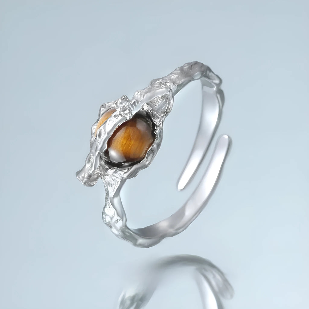 Women's adjustable Saturn open ring in silver with white gold electroplated finish
