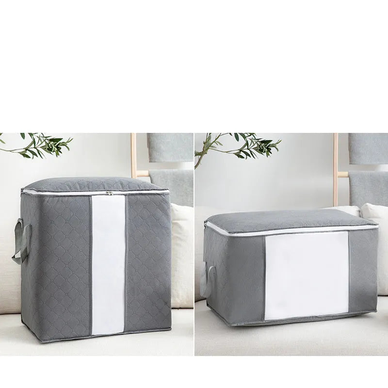 Non woven fabric storage organiser bag in beige colour, shown in a handbag style with seal closure.