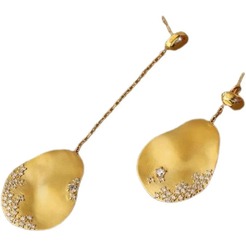 Asymmetric floral earrings with zircon mosaic in gold and silver plating options