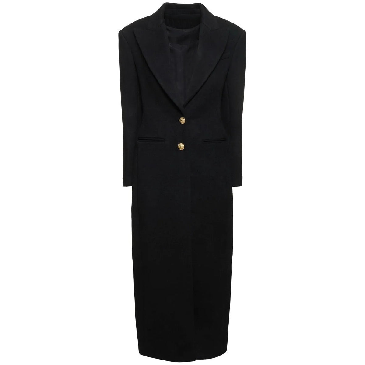 Women's slim-fit single-breasted extended coat in black imitation cashmere, sizes S to XXL
