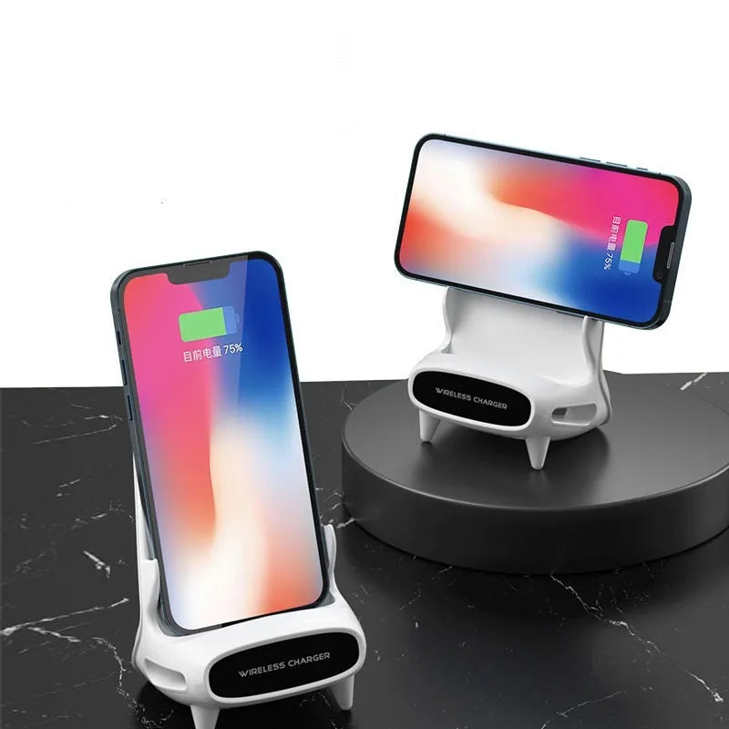 White 15W vertical wireless fast charging stand for mobile phone and tablet with Type-C input